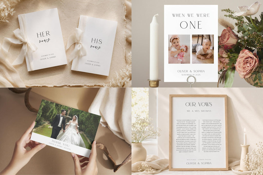 Wedding welcome packet templates, editable wedding newspaper template, wedding table number template, photo wedding signage, Canva wedding stationery bundle