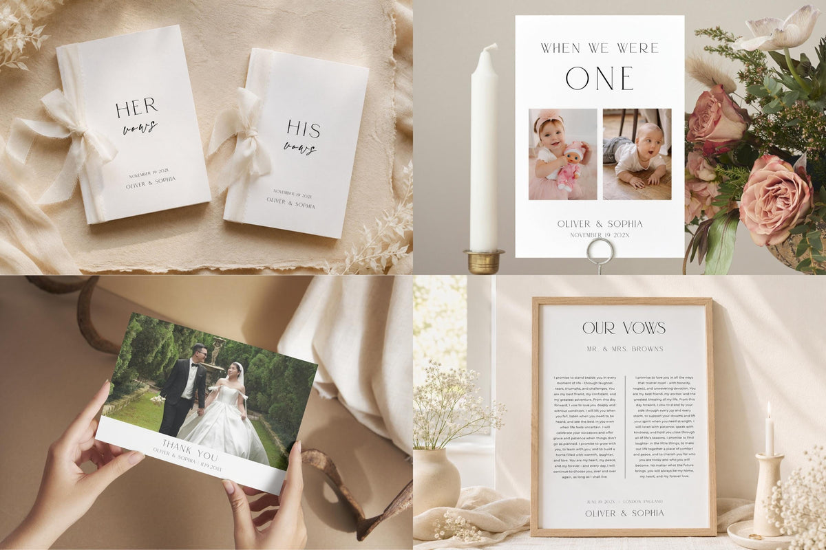 Wedding welcome packet templates, editable wedding newspaper template, wedding table number template, photo wedding signage, Canva wedding stationery bundle