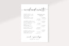 Floral wedding weekend itinerary card, editable Canva template with wildflowers, printable order of events timeline for weddings.