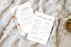 Editable wedding weekend itinerary with floral design, printable schedule of events and welcome bag insert for rustic and garden weddings