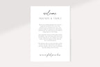 Minimalist wedding welcome sign printable, elegant black and white wedding welcome letter template, modern Canva editable wedding signage 5x7 card