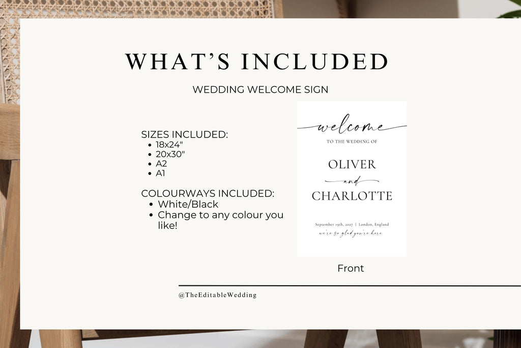 Minimalist Wedding Welcome Sign: Modern Reception Decor (Canva Template, Instant Download), MC25