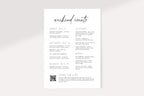 Editable wedding itinerary card with QR code, minimalist wedding weekend timeline template, modern black and white wedding schedule printable Canva 5x7