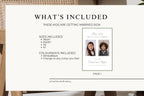 What’s included in the “These Kids Are Getting Married” wedding sign template, showing the sign design, included sizes and customisable text, photos and colours.