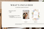 What's included wedding announcement template bundle, editable we eloped announcement Canva templates, wedding photo card digital download, printable floral wedding stationery set, instant access Canva wedding templates