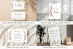 Editable bridal shower welcome sign and thank you card from the Love in Bloom wildflower collection. Matching floral Canva templates for modern spring bridal showers.