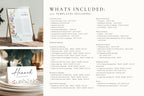 Editable wedding signs bundle includes welcome sign, seating chart, menu, table numbers, bar sign, guestbook sign, Canva wedding templates printable