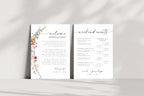 Wildflower wedding itinerary template printable weekend timeline and welcome letter, editable Canva template for rustic and boho weddings.