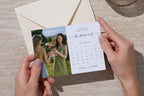 Editable bridesmaid proposal photo card with envelope, modern minimalist wedding template, printable calendar design for will you be my bridesmaid or maid of honor
